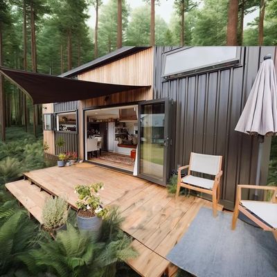 Tubos quadrados de aço galvanizados Modificados Container de transporte pré-fabricado Casa para floresta Cabina de férias Escritório ou villa