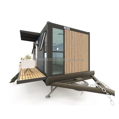 Casa de contêiner totalmente equipada em rodas com design moderno e material de painel de sanduíche