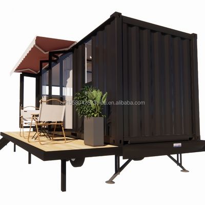 Casa de contêiner mini móvel moderna com estrutura de aço galvanizado de aço e rodas de material de painel de sanduíche