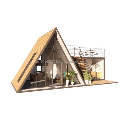 Casa de estrutura de aço em forma de A de madeira personalizável e durável para casas triangulares pré-fabricadas modernas