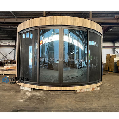 Container dobrável Luxury Glamping Pod Cabine Casas de madeira pré-fabricadas Flat Pack Circle Casa redonda Estrutura de madeira 20ft/40ft