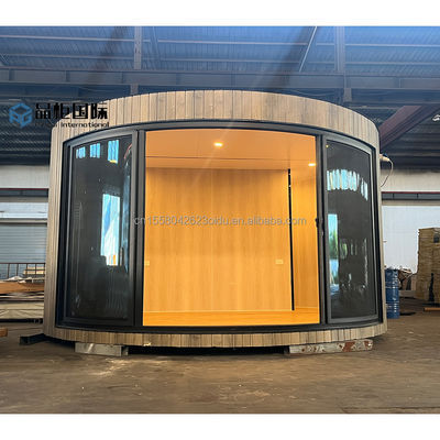Container dobrável Luxury Glamping Pod Cabine Casas de madeira pré-fabricadas Flat Pack Circle Casa redonda Estrutura de madeira 20ft/40ft