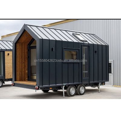 Moderno design Casa pequena em rodas Material de aço Kit de construção de jardim de acampamento ao ar livre com painel de sanduíche de onda 50/75/100mm