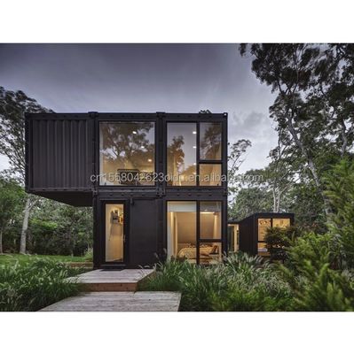 Casa de contêineres pré-fabricada residencial de 20 pés com parede de vidro, escritório, villa e montagem de dois andares