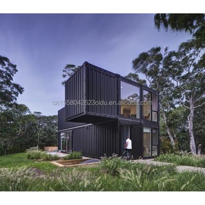 Casa de contêineres pré-fabricada residencial de 20 pés com parede de vidro, escritório, villa e montagem de dois andares