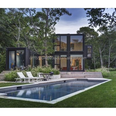 Casa de contêineres pré-fabricada residencial de 20 pés com parede de vidro, escritório, villa e montagem de dois andares