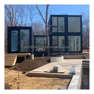 Casa de contêineres pré-fabricada residencial de 20 pés com parede de vidro, escritório, villa e montagem de dois andares