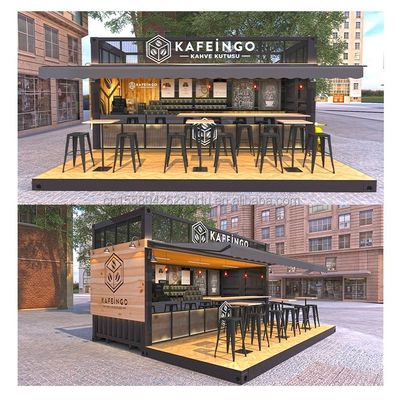 Quiosque de café feito de aço galvanizado curvado para casa de contêineres expansível de 20 pés