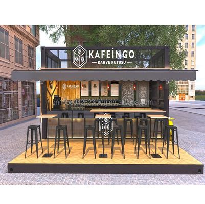 Quiosque de café feito de aço galvanizado curvado para casa de contêineres expansível de 20 pés