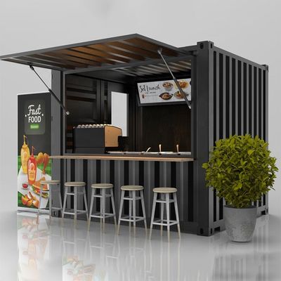Estrutura principal 20ft Container Café Bar Fast Food Mini Pop-up Shop Casas de café com tubos quadrados de aço galvanizado