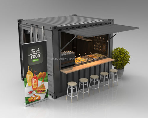 Estrutura principal 20ft Container Café Bar Fast Food Mini Pop-up Shop Casas de café com tubos quadrados de aço galvanizado