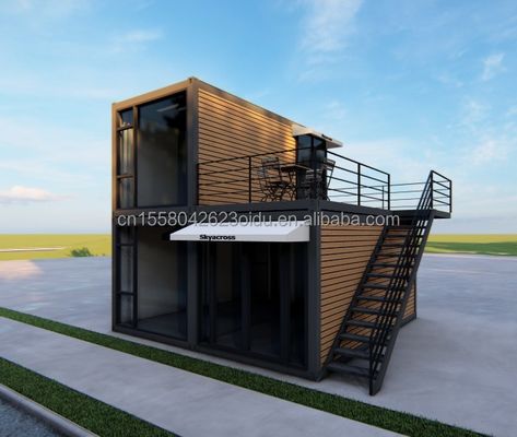 Sala de estar ao ar livre Pequenas casas de luxo de dois andares Vila moderna pré-fabricada de aço Modular pré-fabricada Casa de contêineres de transporte
