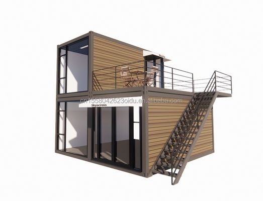 Sala de estar ao ar livre Pequenas casas de luxo de dois andares Vila moderna pré-fabricada de aço Modular pré-fabricada Casa de contêineres de transporte