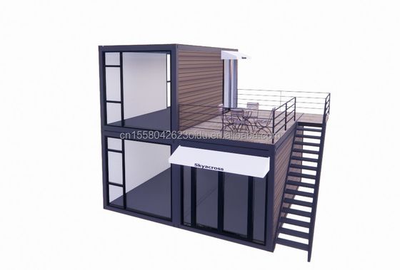 Sala de estar ao ar livre Pequenas casas de luxo de dois andares Vila moderna pré-fabricada de aço Modular pré-fabricada Casa de contêineres de transporte