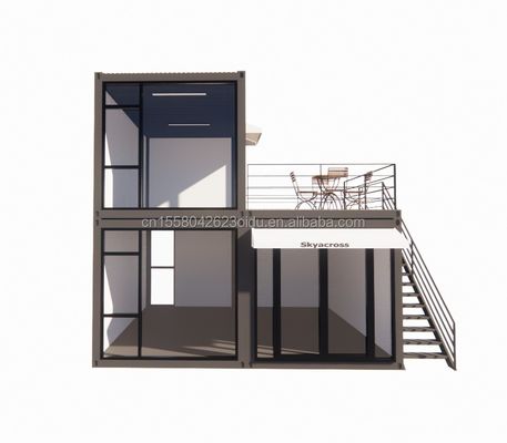 Sala de estar ao ar livre Pequenas casas de luxo de dois andares Vila moderna pré-fabricada de aço Modular pré-fabricada Casa de contêineres de transporte