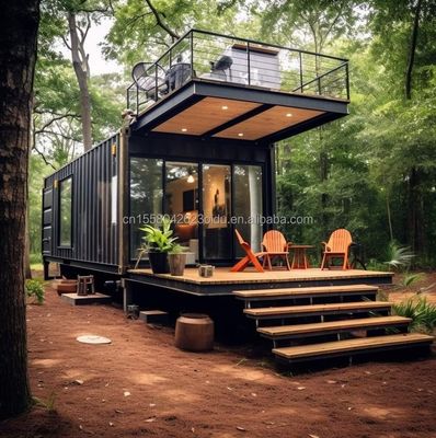 Casa de contenedores de aço pré-fabricada para habitação ao ar livre em florestas residenciais