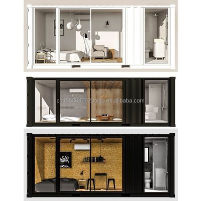 Container expandivel de design moderno exterior Casa Estrutura de madeira pré-fabricada Grande quarto de sol de vidro para família Hotel de casal