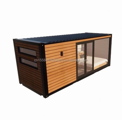 Container expandivel de design moderno exterior Casa Estrutura de madeira pré-fabricada Grande quarto de sol de vidro para família Hotel de casal