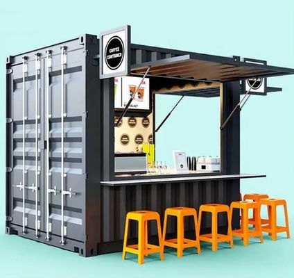 Estrutura principal Tubos quadrados de aço galvanizado Bar móvel de 10 pés Loja de café para porta-contentores de 20 pés Loja de café de jardim