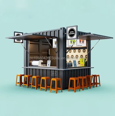 Estrutura principal Tubos quadrados de aço galvanizado Bar móvel de 10 pés Loja de café para porta-contentores de 20 pés Loja de café de jardim