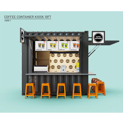 Estrutura principal Tubos quadrados de aço galvanizado Bar móvel de 10 pés Loja de café para porta-contentores de 20 pés Loja de café de jardim