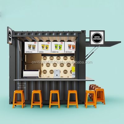 Estrutura principal Tubos quadrados de aço galvanizado Bar móvel de 10 pés Loja de café para porta-contentores de 20 pés Loja de café de jardim