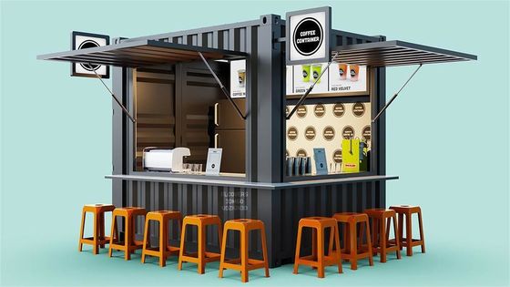 Estrutura principal Tubos quadrados de aço galvanizado Bar móvel de 10 pés Loja de café para porta-contentores de 20 pés Loja de café de jardim