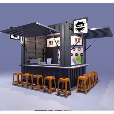 Estrutura principal Tubos quadrados de aço galvanizado Bar móvel de 10 pés Loja de café para porta-contentores de 20 pés Loja de café de jardim