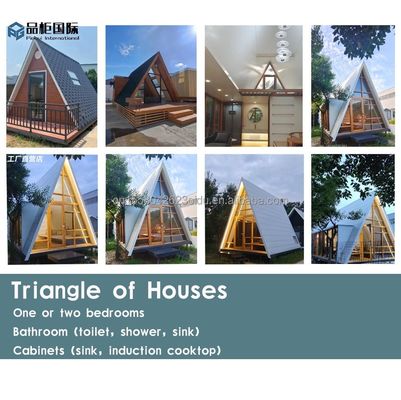 Casa triangular pré-fabricada Escritório modular Jardim Casa Tubos quadrados de aço galvanizado Casa de contêineres B2B Para hotel