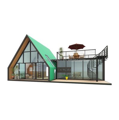 Casa de contêiner pré-fabricada elegante residencial com janelas de liga de alumínio em design de triângulo de aço