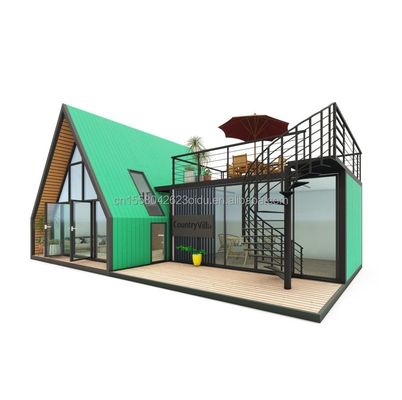 Casa de contêiner pré-fabricada elegante residencial com janelas de liga de alumínio em design de triângulo de aço