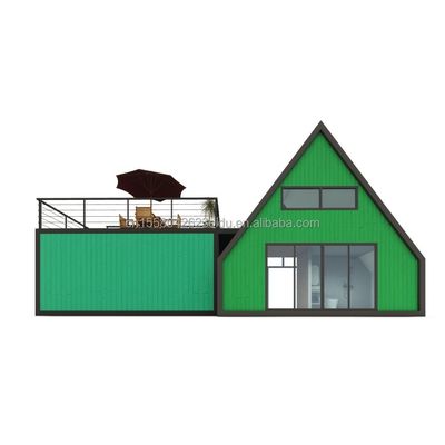 Casa de contêiner pré-fabricada elegante residencial com janelas de liga de alumínio em design de triângulo de aço