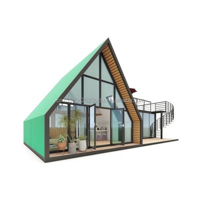 Casa de contêiner pré-fabricada elegante residencial com janelas de liga de alumínio em design de triângulo de aço