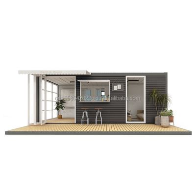 Estilo Casa de contêiner de dois quartos com tubos quadrados de aço galvanizado Estrutura e cozinha Sala de estar