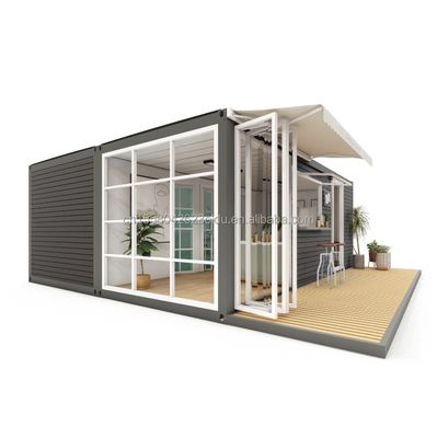Estilo Casa de contêiner de dois quartos com tubos quadrados de aço galvanizado Estrutura e cozinha Sala de estar