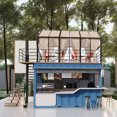 20ft Flat Pack Container Modern Design Steel Prefabricated Mobile Home Café Bar Shop com terraço e aplicação ao ar livre