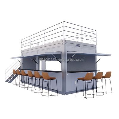 Casa de contêineres pré-fabricada de dois andares para o shopping Boba estilo 50/75/100mm Wave Sandwich Panel Parede e terraço de design moderno