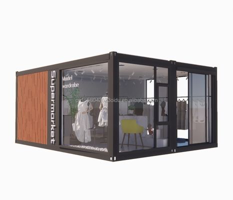 Container galvanizado de aço flexível expansível Loja móvel Loja de roupas Showroom com janelas de liga de alumínio e design moderno