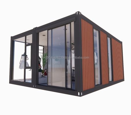 Container galvanizado de aço flexível expansível Loja móvel Loja de roupas Showroom com janelas de liga de alumínio e design moderno