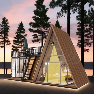 Cores personalizadas Estrutura de aço modular Casa triangular 50/75/100mm Painel de sanduíche de onda Casa de madeira de design de luxo