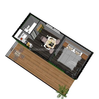 Container de 20 pés de madeira Escritório Estrutura de aço Quadro Soldado Embalagem plana Container House Casa de jardim
