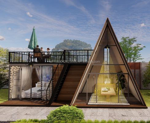 Cores personalizadas Estrutura de aço modular Casa triangular 50/75/100mm Painel de sanduíche de onda Casa de madeira de design de luxo