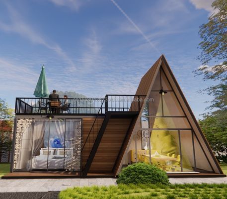 Cores personalizadas Estrutura de aço modular Casa triangular 50/75/100mm Painel de sanduíche de onda Casa de madeira de design de luxo