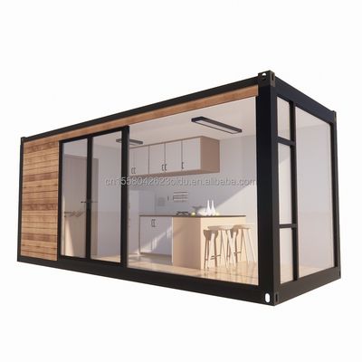 Tubos quadrados de aço galvanizado Casa de contêiner de design moderno com jardim exterior de madeira e restaurante independente
