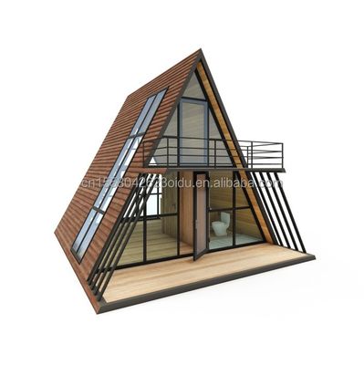 Resort Triângulo Forma Casa de madeira Estrutura de aço com aço galvanizado Dobragem 180g e 50/75/100mm Wave Sandwich Panel Paredes