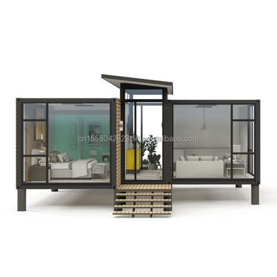 Container de jardim de design moderno Estrutura de aço Casa de madeira Janela de habitação familiar Janela de liga de alumínio