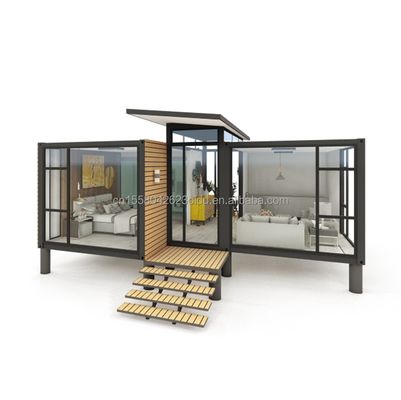Container de jardim de design moderno Estrutura de aço Casa de madeira Janela de habitação familiar Janela de liga de alumínio