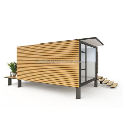 Container de jardim de design moderno Estrutura de aço Casa de madeira Janela de habitação familiar Janela de liga de alumínio