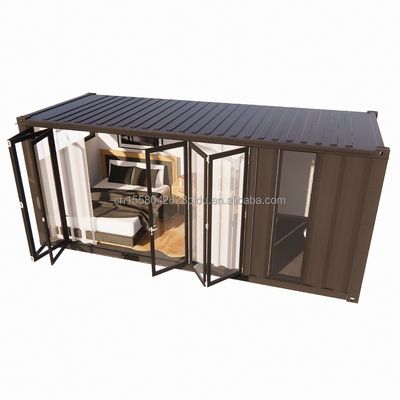 Porta dobrável de vidro grande e janelas de liga de alumínio em contêiner pré-fabricado de 20 pés apartamento único para moradia móvel