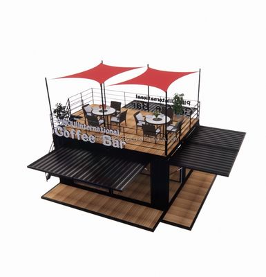 Loja 20ft Parque de churrasqueira Container móvel de montagem portátil Bar de café Casa de madeira com 50/75/100mm Wave Sandwich Panel Paredes